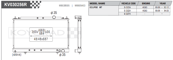 Koyorad: Alloy Radiator : MITSUBISHI Eclipse 2.0 89-96