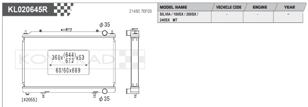 Koyorad: Alloy Radiator: Nissan Silvia S14 KA24DE 53mm Core Wider Fin Pitch
