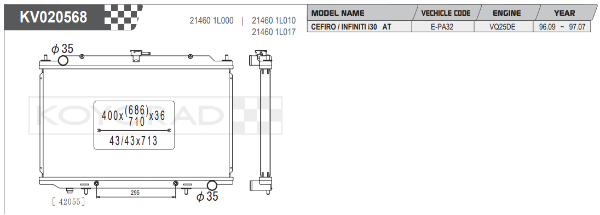 Koyorad: Alloy Radiator: NISSAN Cefiro Infiniti I30 Auto 96-97