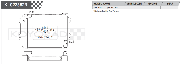 Koyorad: Alloy Radiator: Nissan 240Z/260Z/280Z S30 53mm Core Wider Fin Pitch