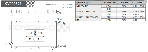 Koyorad: Alloy Radiator: Rad. Legacy I* 2.0 Turbo H ‘89-’94