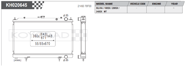 Koyorad: Alloy Radiator: NISSAN Silvia S14 KA24DE (USA)