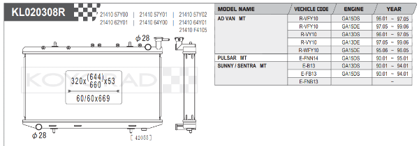 Koyorad: Alloy Radiator: Rad. Sunny Wagon man. '90-
