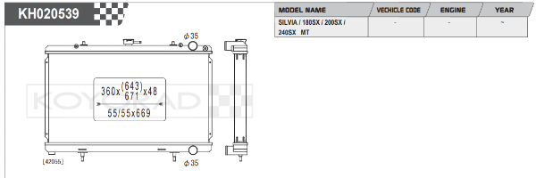 Koyorad: Alloy Radiator: Rad. Sylvia/180/200/240SX Man. 89-94