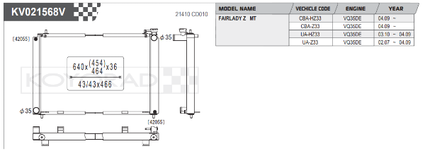 Koyorad: Alloy Radiator: Nissan 350Z 36mm Core