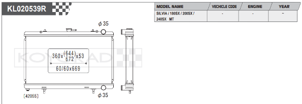 Koyorad: Alloy Radiator: Nissan Silvia KA24 53mm Core Wider Fin Pitch